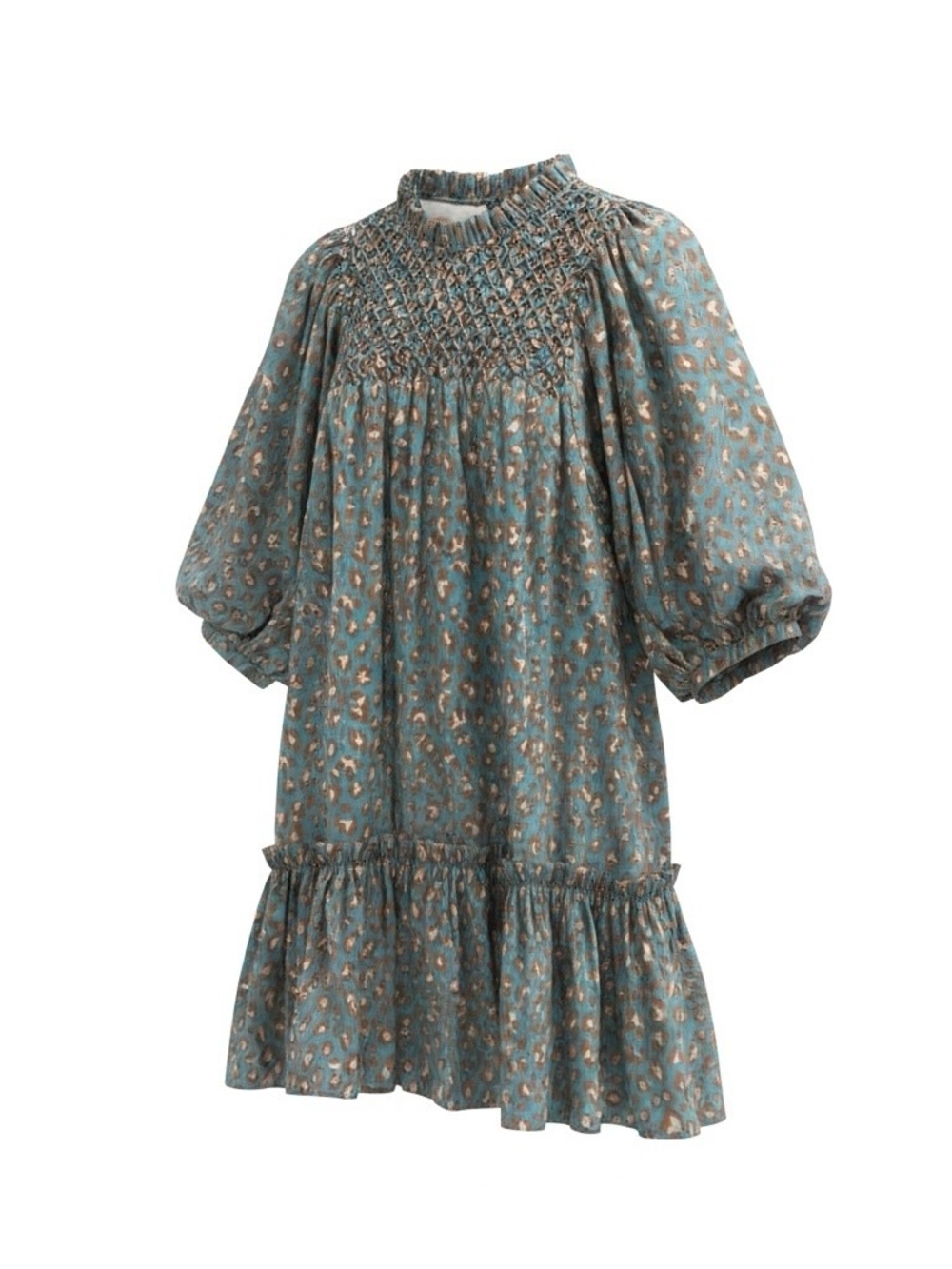 Tyler Boe Tuckernuck Pippa Cotton Smocked Cheetah Puff Sleeve Mini Dress Large
